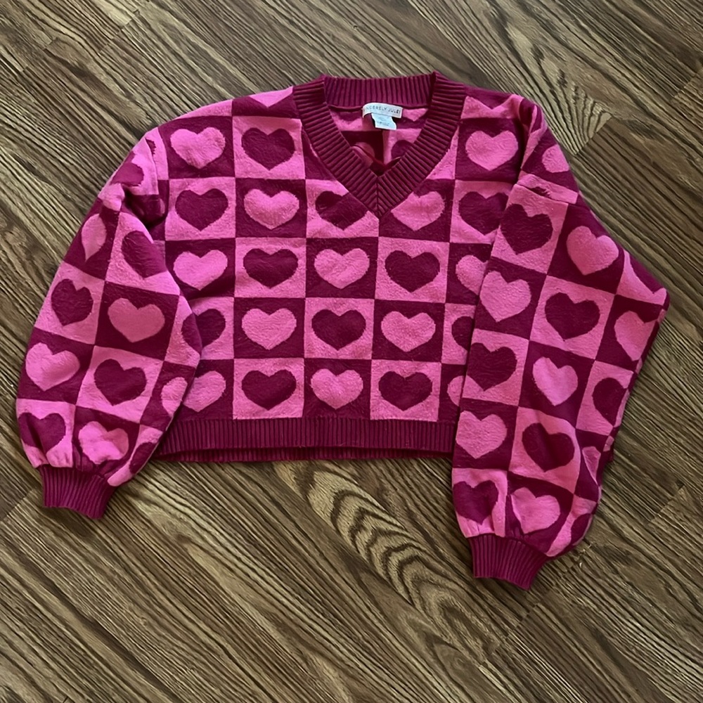 Pink Hearts Cropped Sweater